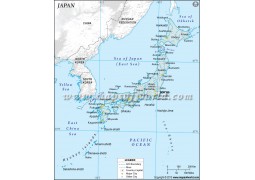 Japan Physical Map with Cities in Gray Color - Digital File