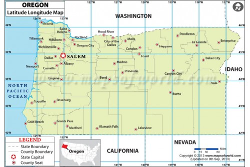 Oregon Latitude and Longitude Map