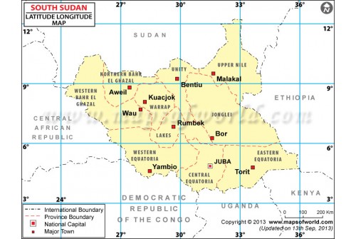 South Sudan Lat Long Map