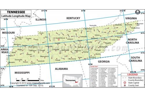 Tennessee Lat Long Map