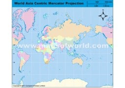 Asia Centric World Map in Mercator Projection - Digital File