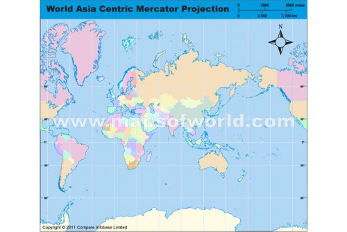 Asia Centric World Map in Mercator Projection