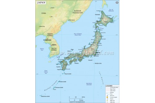 Japan Map in Dark Green Color