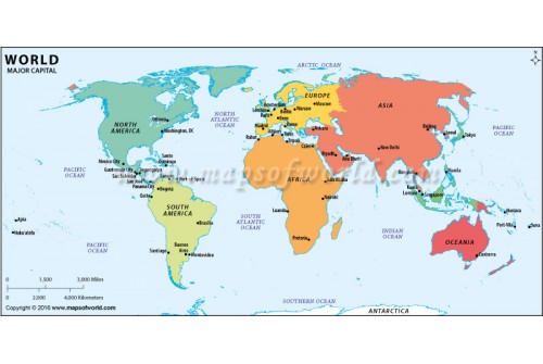 Map of Major Capitals of The World