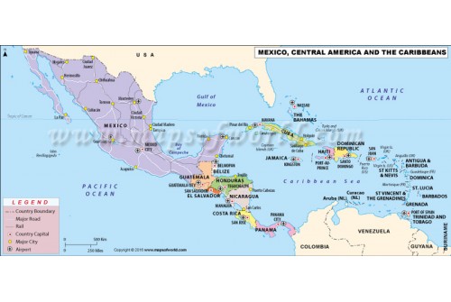 Central America, Mexico and Caribbeans Map
