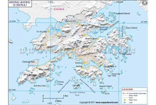 Hong Kong Physical Map in Gray Color