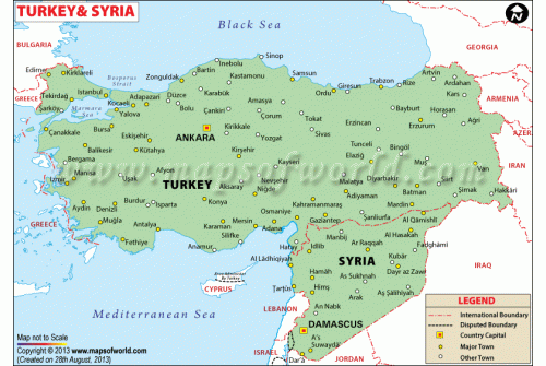 Map of Syria and Turkey