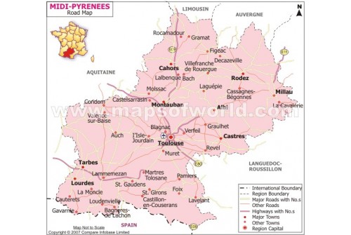 Midi Pyrenees Road Map