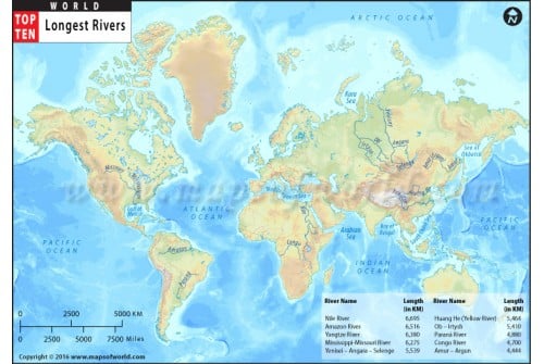 World Top Ten Longest Rivers Map
