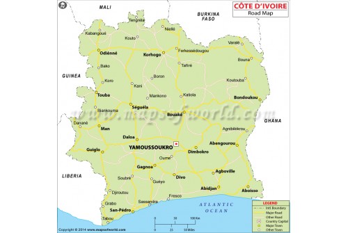 Cote D'Ivoire Road Map