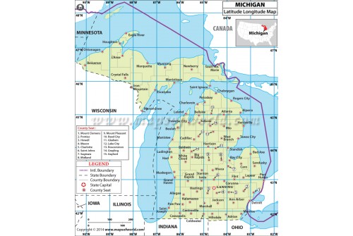 Michigan Latitude Longitude Map