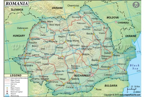 Romania Political Map, Dark Green 