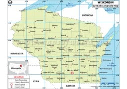 Wisconsin Latitude Longitude Map - Digital File