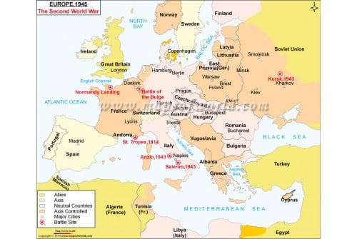 Europe 1945 The Second World War Printed Map