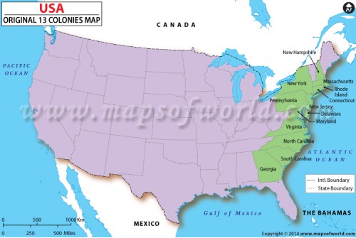 US Original 13 Colonies Map