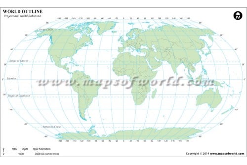 World Robinson Outline Map Green