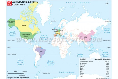 World Top Ten Agricultural Exports Countries Map
