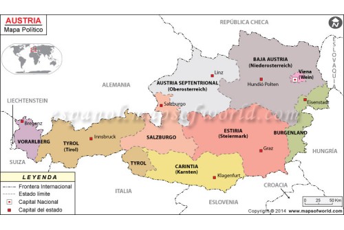 Austria Map in Spanish
