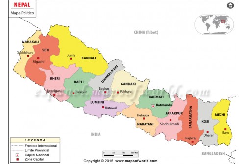 Nepal Map in Spanish Language