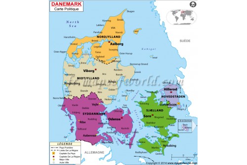 Denmark Map in French