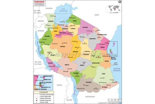 Tanzanie Carte Politique - Tanzania Political Map