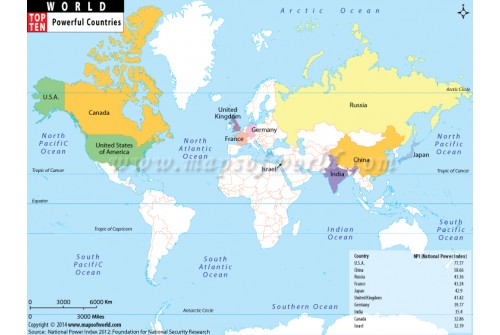 World Map Of Top Ten Countries By Nuclear Warheads