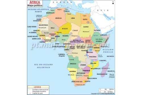 Africa Political Map in Portuguese