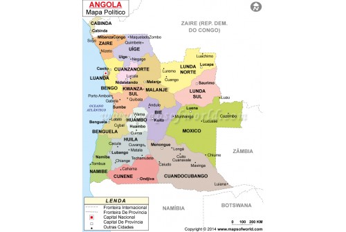 Angola Map in Portuguese