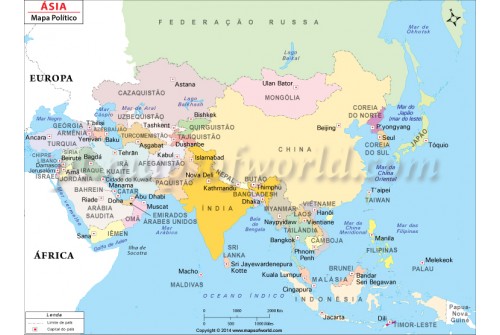 Asia Political Map in Portuguese