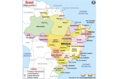 Mapa Brasil, Brazil Map in Portuguese
