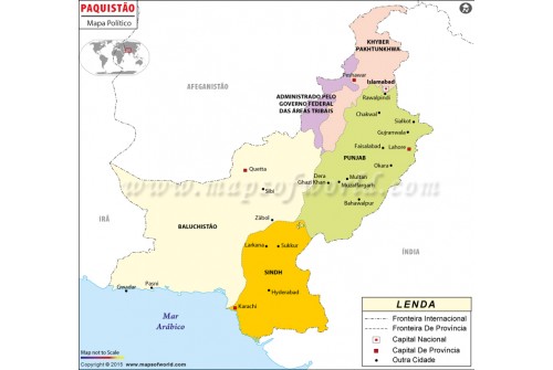 Pakistan Map in Portuguese Language