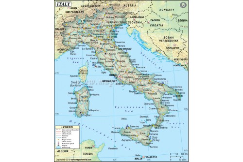 Italy Political Map, Dark Green 