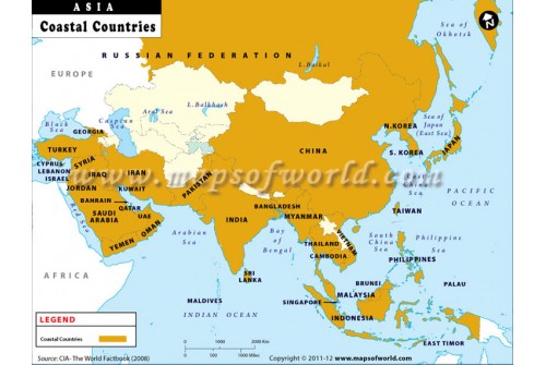 Map of Coastal Countries of Asia