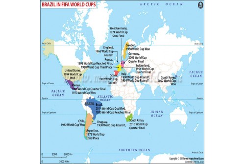 Map showing the journey of Brazil football team in FIFA