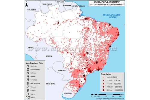 Brazil Most Populated Cities Map