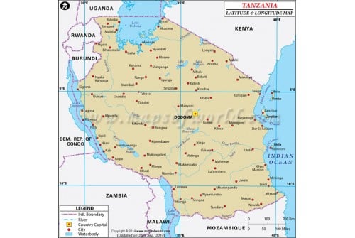 Tanzania Latitude and Longitude Map