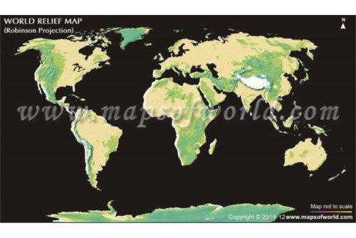 World Physical Map in Robinson Projection