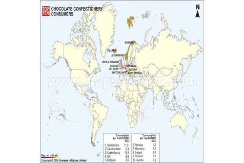 Top Ten Chocolate Confectionery Consumer Countries Map