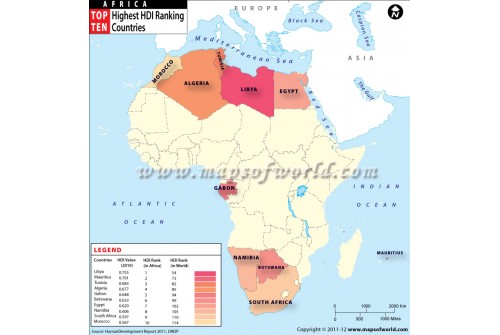 Buy Printed African Countries With High Human Development Index Rank Map