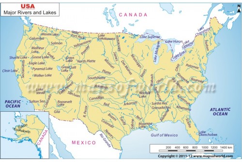 US Rivers and Lakes Map