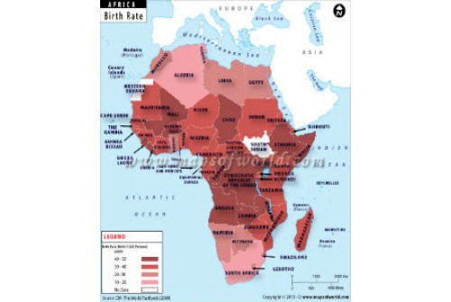African Countries by Birth Rate Map 