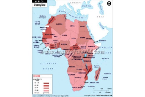 African Countries by Literacy Rate Map 