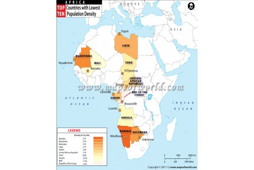 African Countries with Highest Population Density Map 