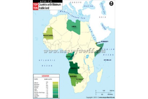 African Countries with Minimum Arable Land Map 