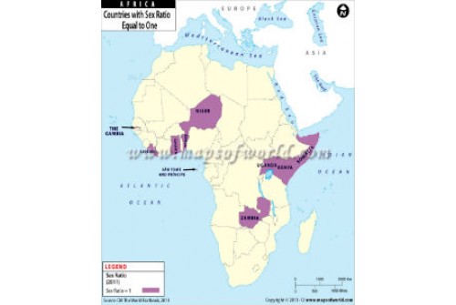 African Countries with Sex Ratio equal to One Map 