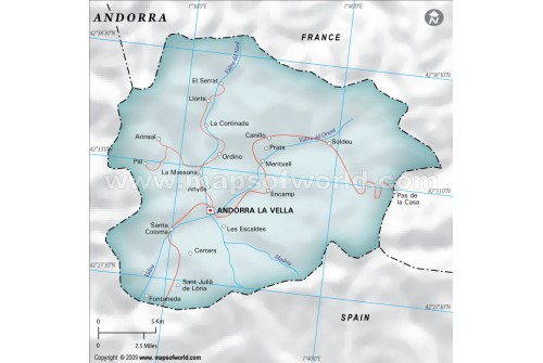 Andorra Political Map, Dark Green 