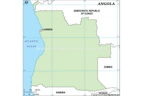 Angola Outline Map in Green Color