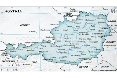 Austria Physical Map with Cities in Gray Background