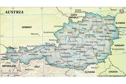Austria Political Map in Dark Green Color