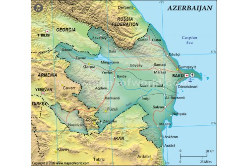 Azerbaijan Political Map, Dark Green 
